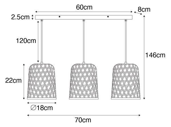 Orientalna lampa wisząca czarna z bambusowym 3-światłowym - Rayan