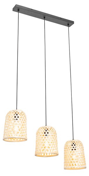 Orientalna lampa wisząca czarna z bambusowymi 3 lampkami - Rayan Oswietlenie wewnetrzne