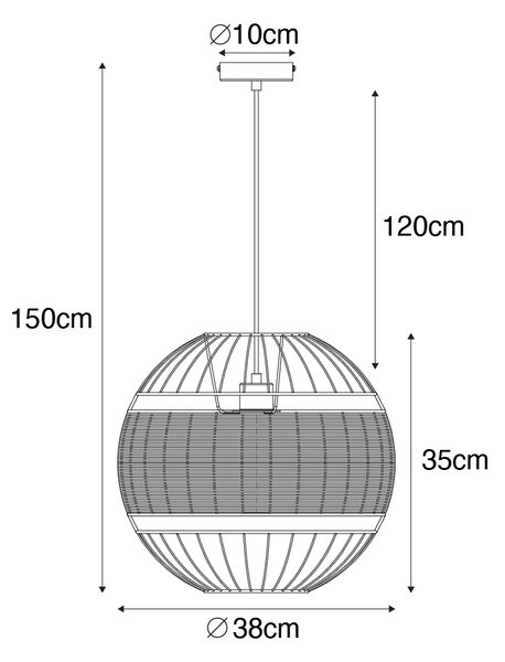 Orientalna lampa wisząca czarna z rattanu 38 cm - Emir