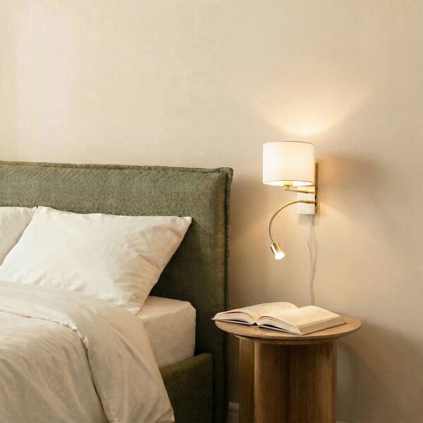 Lampa Ścienna Lindby, Florens, złoty | mosiężny, salon, tkanina | tekstylia, nowoczesny