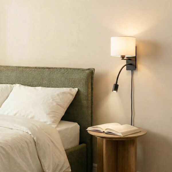 Lampa Ścienna Lindby, Florens, ściemnialny, biały, salon, tkanina | tekstylia, nowoczesny