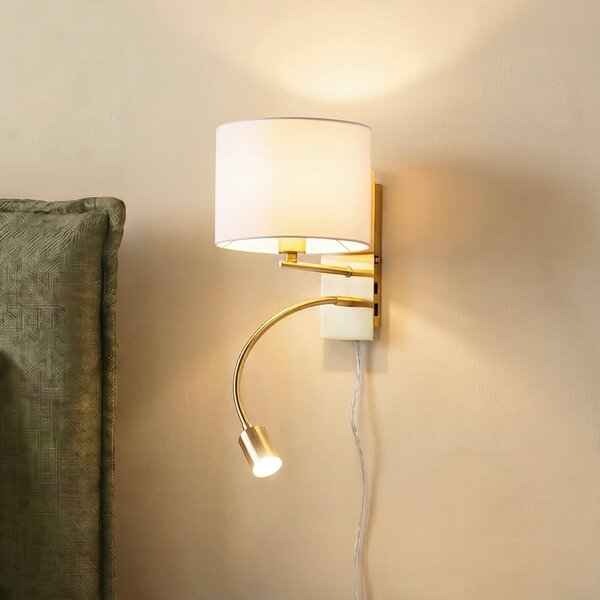 Lampa Ścienna Lindby, Florens, złoty | mosiężny, salon, tkanina | tekstylia, nowoczesny