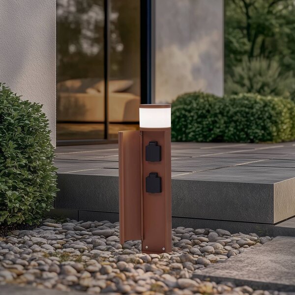 Lampa ogrodowa stojąca Corban Lucande, możliwość ściemniania, brązowy / rdzawy, aluminium, nowoczesny