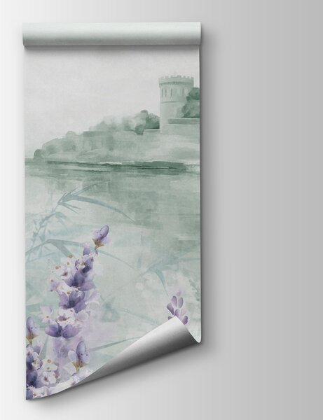 Fototapeta Akwarela przedstawiająca zamek i kwiaty, Fototapety akwarelowa na ścianie, Popularne Fototapety, w08975 - Tapeko.pl