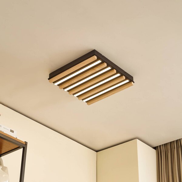 Lampa sufitowa Firka Lindby, możliwość ściemniania, jasne drewno, salon / jadalnia, drewno, nowoczesny