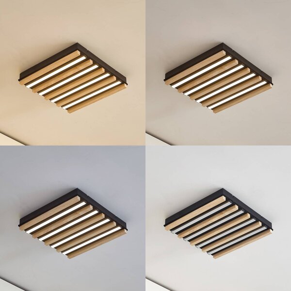 Lampa sufitowa Firka Lindby, możliwość ściemniania, jasne drewno, salon / jadalnia, drewno, nowoczesny