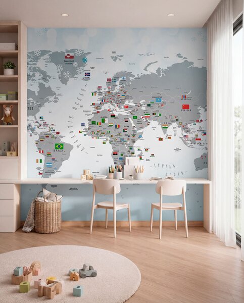 Fototapety Mapa świata z flagami, Fototapety Dziecięce, Fototapety Dla chłopców, u72599 : Uwalls.pl