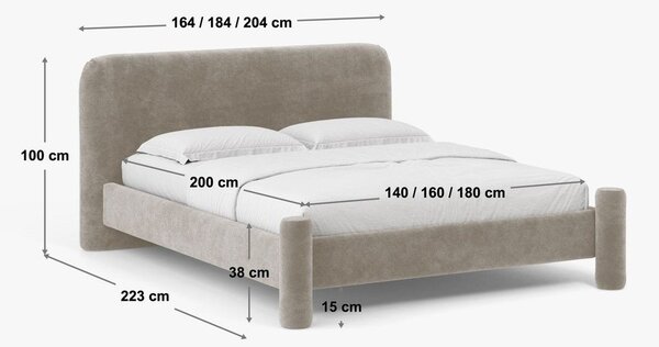 Brązowe tapicerowane łóżko dwuosobowe ze stelażem 160x200 cm Vera – Micadoni