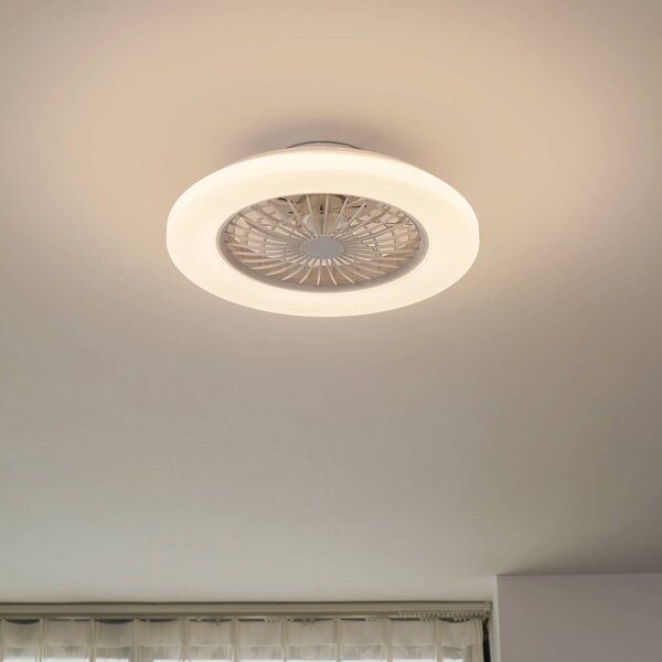 Wentylator sufitowy LED Lindby Vedin, biały, DC, Ø 49 cm, CCT Vedin Lindby, możliwość ściemniania, biały / opal, salon / jadalnia, tworzywo sztuczne, nowoczesny