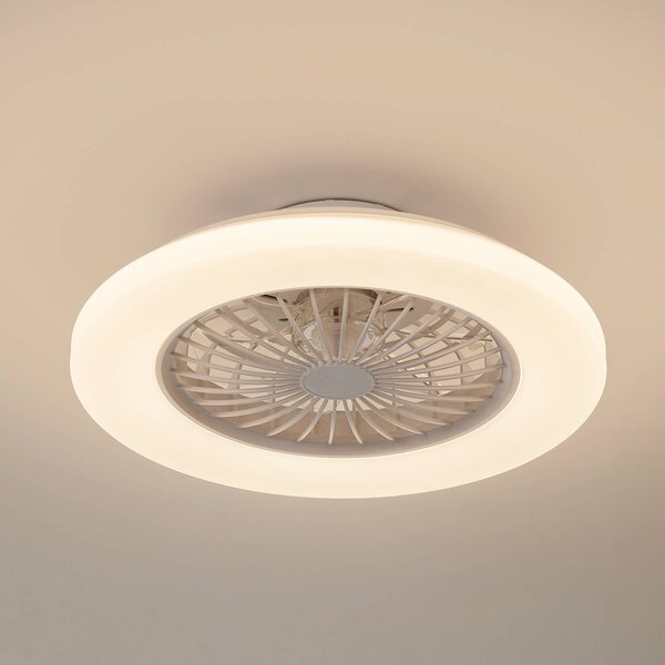 Wentylator sufitowy LED Lindby Vedin, biały, DC, Ø 49 cm, CCT Vedin Lindby, możliwość ściemniania, biały / opal, salon / jadalnia, tworzywo sztuczne, nowoczesny
