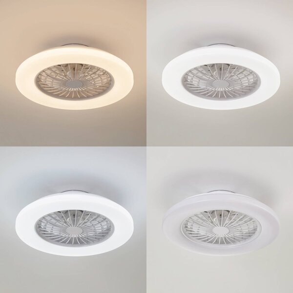 Wentylator sufitowy LED Lindby Vedin, biały, DC, Ø 49 cm, CCT Vedin Lindby, możliwość ściemniania, biały / opal, salon / jadalnia, tworzywo sztuczne, nowoczesny