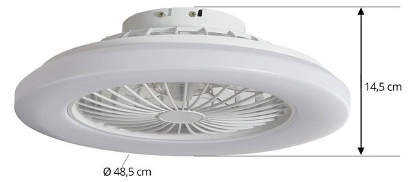 Wentylator sufitowy LED Lindby Vedin, biały, DC, Ø 49 cm, CCT Vedin Lindby, możliwość ściemniania, biały / opal, salon / jadalnia, tworzywo sztuczne, nowoczesny