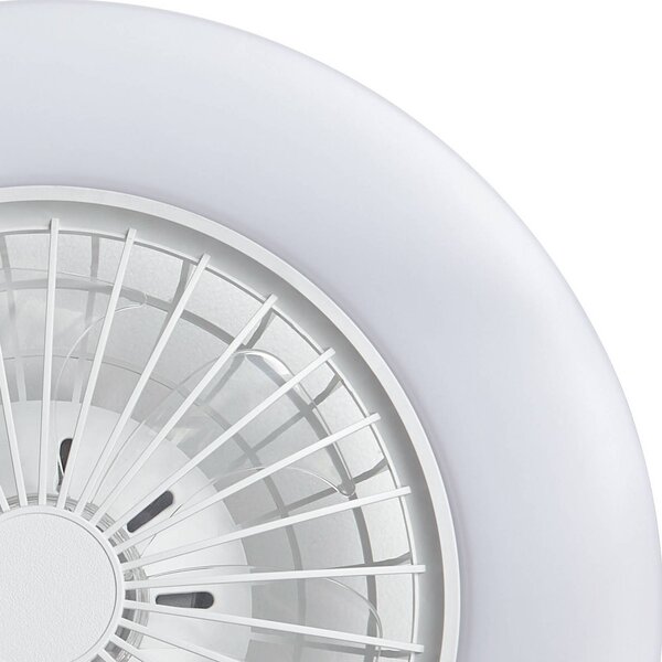 Wentylator sufitowy LED Lindby Vedin, biały, DC, Ø 49 cm, CCT Vedin Lindby, możliwość ściemniania, biały / opal, salon / jadalnia, tworzywo sztuczne, nowoczesny