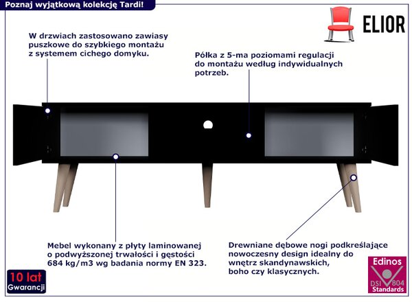 Czarna szafka RTV na nóżkach W5-R02
