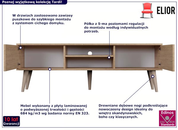 Skandynawska szafka RTV na nóżkach dąb artisan K5-L16