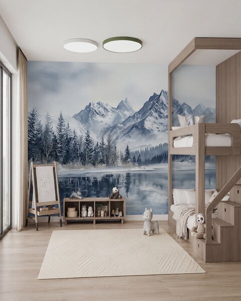 Fototapety Alpy w śniegu, zimowy las, zamarznięte jezioro, niebieska paleta kolorów , Fototapety Natura, w02358 : Uwalls.pl