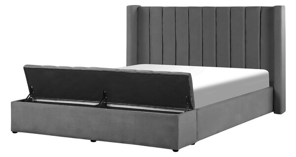 Łóżko welurowe z wezgłowiem i stelażem z ławką 140x200 cm szare Noyers Beliani