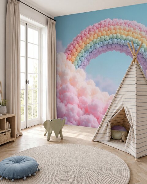 Fototapety Puszysta tęcza na chmurach, namalowana, Fototapety Dziecięce, Fototapeta tęcza dla dzieci, w02615 : Uwalls.pl