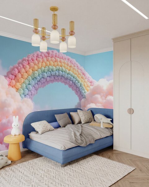 Fototapety Puszysta tęcza na chmurach, namalowana, Fototapety Dziecięce, Fototapeta tęcza dla dzieci, w02615 : Uwalls.pl