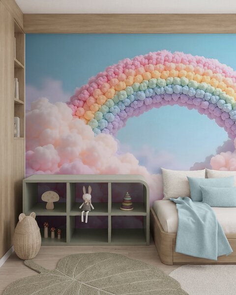 Fototapety Puszysta tęcza na chmurach, namalowana, Fototapety Dziecięce, Fototapeta tęcza dla dzieci, w02615 : Uwalls.pl