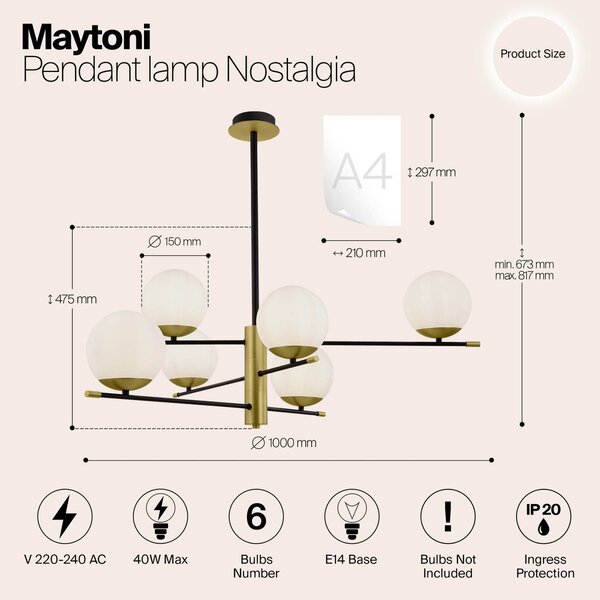 Maytoni Lampa wisząca Nostalgia, możliwość ściemniania, salon / jadalnia, szkło, nowoczesny