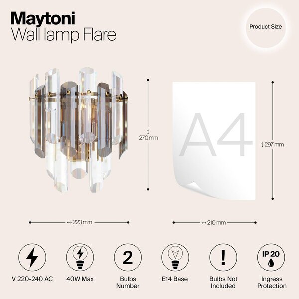Maytoni Kinkiet Flare, możliwość ściemniania, aluminiowy / szary / cynkowy, salon / jadalnia, nowoczesny