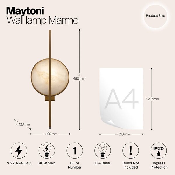 Maytoni Kinkiet Marmo, możliwość ściemniania, mosiężny / złoty, salon / jadalnia, metal, nowoczesny