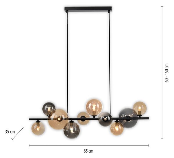 Paul Neuhaus Lampa wisząca szklana Popsicle, czarny, salon / jadalnia, metal, nowoczesny