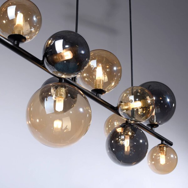 Paul Neuhaus Lampa wisząca szklana Popsicle, czarny, salon / jadalnia, metal, nowoczesny