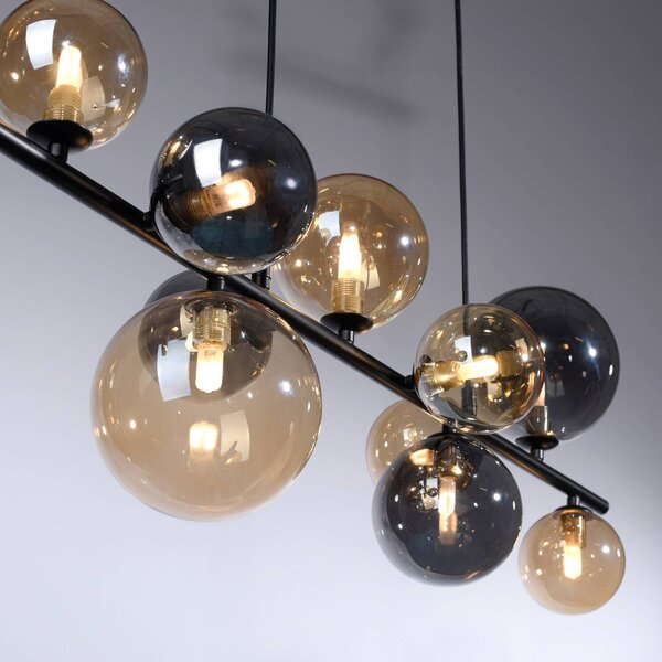 Paul Neuhaus Lampa wisząca szklana Popsicle, czarny, salon / jadalnia, metal, nowoczesny
