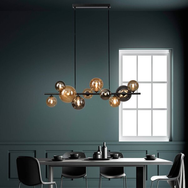 Paul Neuhaus Lampa wisząca szklana Popsicle, czarny, salon / jadalnia, metal, nowoczesny
