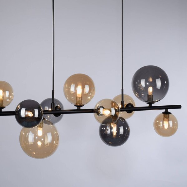 Paul Neuhaus Lampa wisząca szklana Popsicle, czarny, salon / jadalnia, metal, nowoczesny