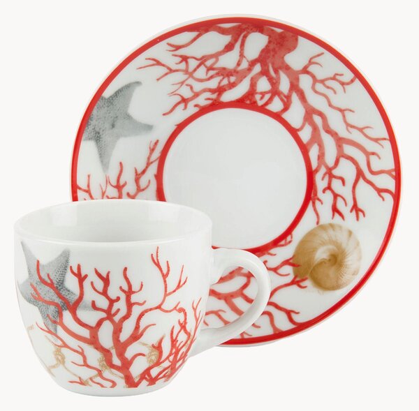 Komplet filiżanek ze spodkiem z porcelany Coral, 6 elem