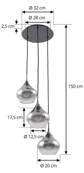 Lampa wisząca szklana Jarven Lucande, możliwość ściemniania, aluminiowy / szary / cynkowy, salon / jadalnia, szkło, nowoczesny