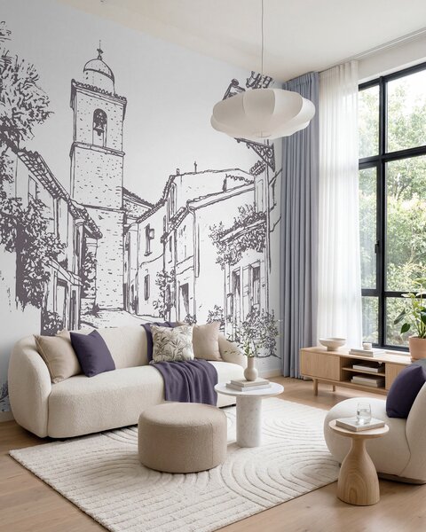 Fototapety Ulica miasta, piękna architektura, budynki, śródziemnomorski, rysunek linii, beżowy kolor, Fototapety Vintage, w03345v1 : Uwalls.pl