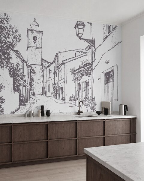 Fototapety Ulica miasta, piękna architektura, budynki, śródziemnomorski, rysunek linii, beżowy kolor, Fototapety Vintage, w03345v1 : Uwalls.pl