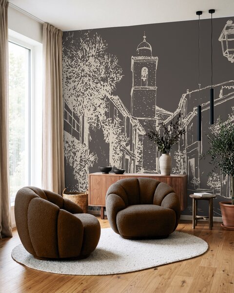 Fototapety Ulica miasta, piękna architektura, budynki, śródziemnomorski, rysunek linii, ciemny kolor, Fototapety Prowansja, w03345v2 : Uwalls.pl