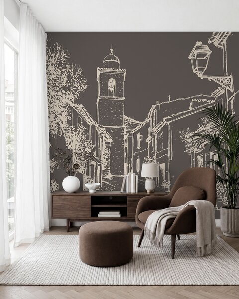 Fototapety Ulica miasta, piękna architektura, budynki, śródziemnomorski, rysunek linii, ciemny kolor, Fototapety Prowansja, w03345v2 : Uwalls.pl