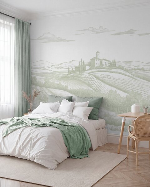 Fototapety Toskańskie krajobrazy, Włochy, winnice, przyroda, stary zamek, zielone kolory, Fototapety Prowansja, w03349v2 : Uwalls.pl