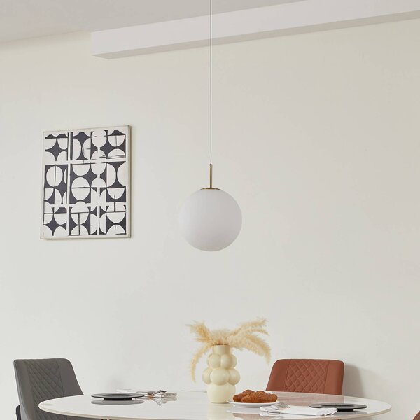 Lampa wisząca szklana Joran Lucande, biały / opal, salon / jadalnia, szkło, nowoczesny