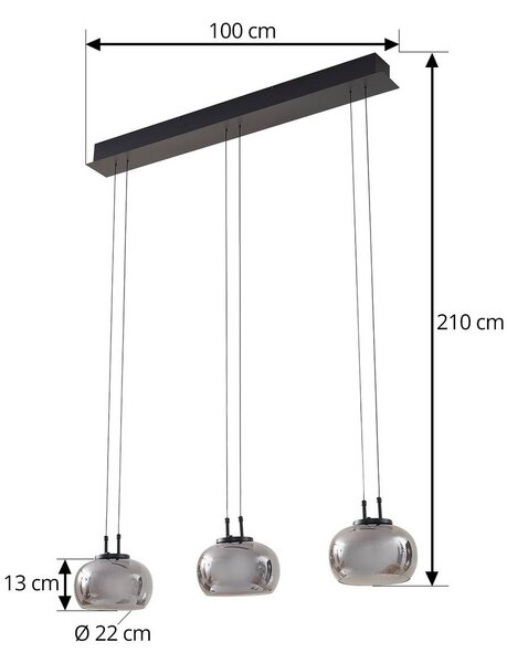 Lampa wisząca szklana Dain Lucande, aluminiowy / szary / cynkowy, salon / jadalnia, szkło, nowoczesny