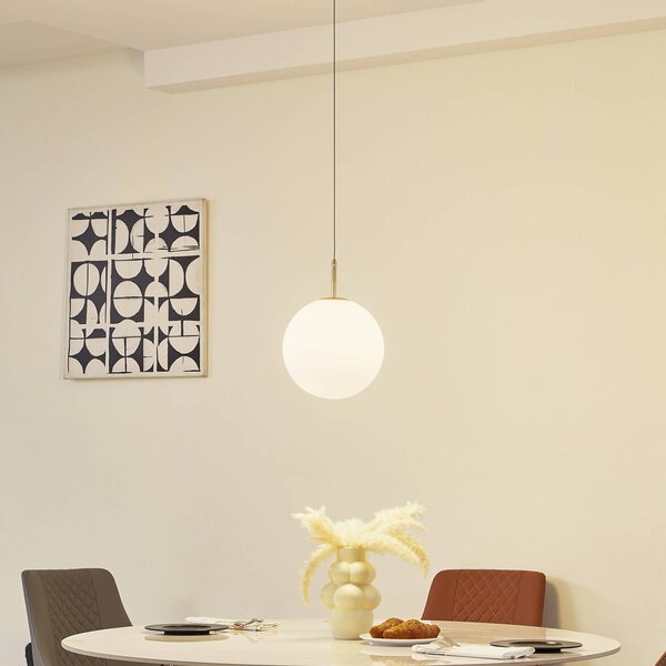 Lampa wisząca szklana Joran Lucande, biały / opal, salon / jadalnia, szkło, nowoczesny