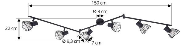 Lampa sufitowa Piena Lindby, możliwość ściemniania, czarny, salon / jadalnia, metal, nowoczesny