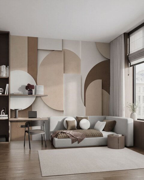 Fototapety Teksturowane beżowe figury geometryczne w wielowarstwowej kompozycji 3D – minimalistyczna,, Fototapety Geometryczne, w05598 : Uwalls.pl