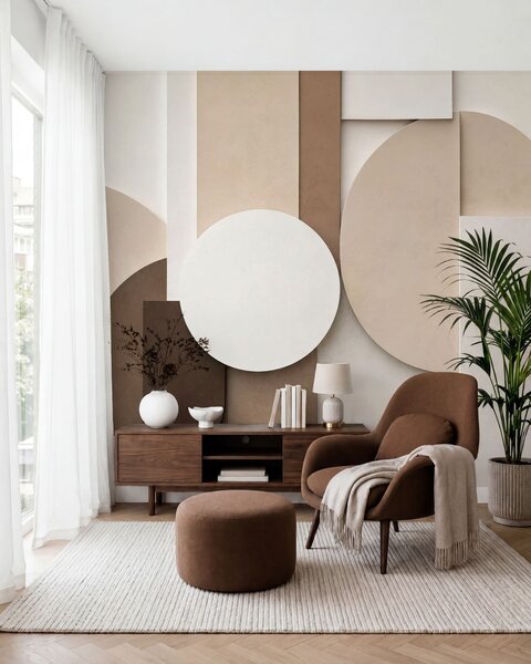 Fototapety Teksturowane beżowe figury geometryczne w wielowarstwowej kompozycji 3D – minimalistyczna,, Fototapety Geometryczne, w05598 : Uwalls.pl