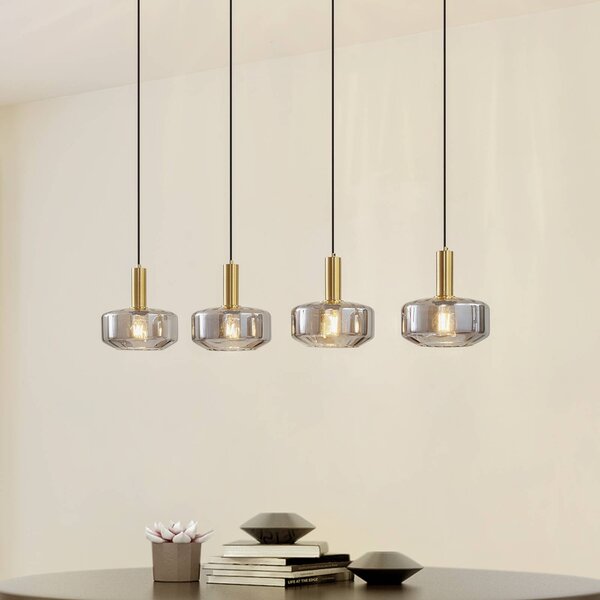 Lampa wisząca szklana Hildur Lindby, możliwość ściemniania, aluminiowy / szary / cynkowy, salon / jadalnia, szkło