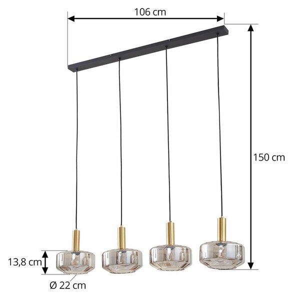 Lampa wisząca szklana Hildur Lindby, możliwość ściemniania, aluminiowy / szary / cynkowy, salon / jadalnia, szkło