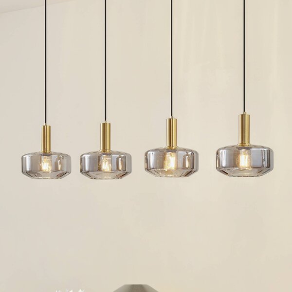 Lampa wisząca szklana Hildur Lindby, możliwość ściemniania, aluminiowy / szary / cynkowy, salon / jadalnia, szkło