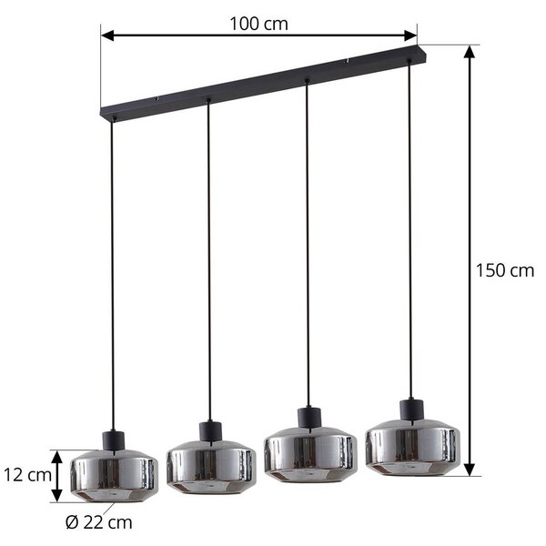 Lampa wisząca szklana Hildur Lindby, możliwość ściemniania, aluminiowy / szary / cynkowy, salon / jadalnia, szkło