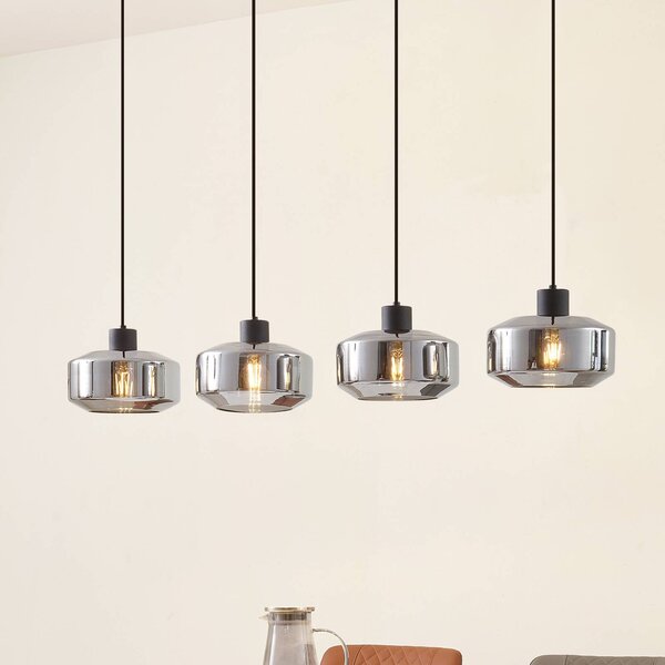Lampa wisząca szklana Hildur Lindby, możliwość ściemniania, aluminiowy / szary / cynkowy, salon / jadalnia, szkło